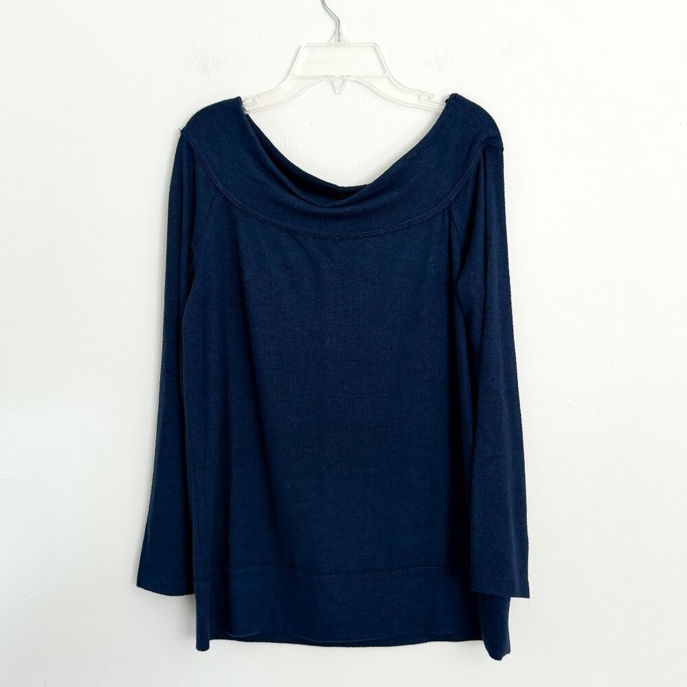 gibson // navy blue heather off the shoulder long sleeve top XS
